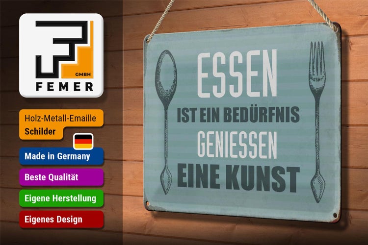 Blechschild Spruch 30x20cm Essen ist eine Kunst Schild