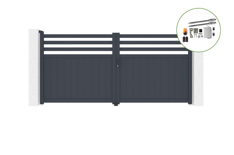 Schwenktor 3,4 m NEVIS H.160 cm Aluminium + TANKER B250 Motorisierung