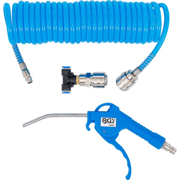 Druckluft-Set bestehend aus Spiralschlauch, T-Stück und Ausblaspistole