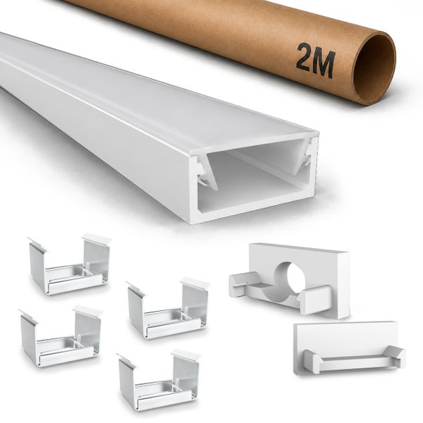 LED Aluminium Profil Set mit Abdeckung und Montagezubehör inklusive zwei Meter Verpackungsrohr