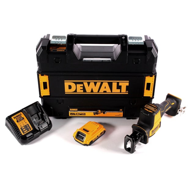 DeWalt Akku-Säbelsäge-Set inklusive Akku, Ladegerät und robustem Transportkoffer.