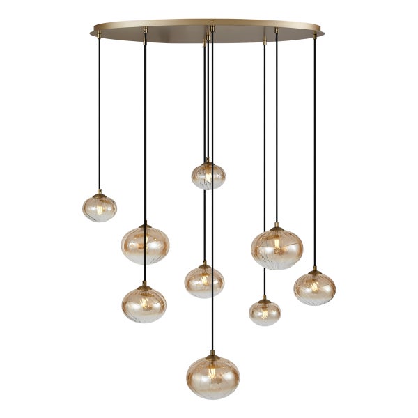 Pendelleuchte mit neun Glaskugeln