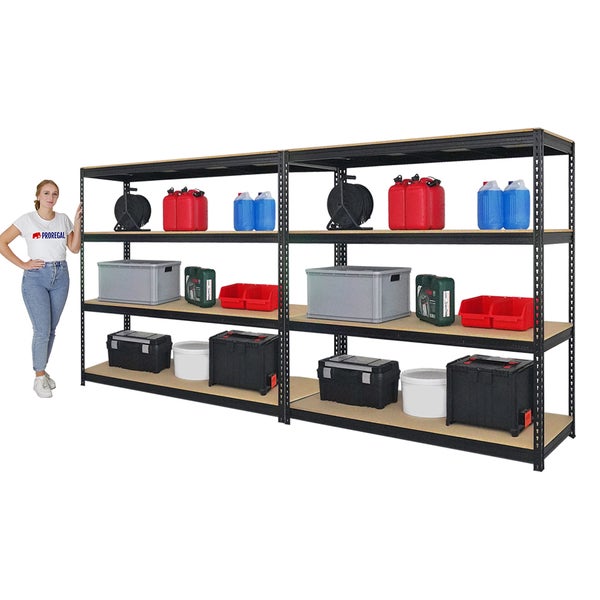 PROREGAL Mega Deal 2x Profi Schwerlastregal Bison HxBxT 200 x 200 x 60 cm 4 Fachböden Fachlast 600 kg Schwarz