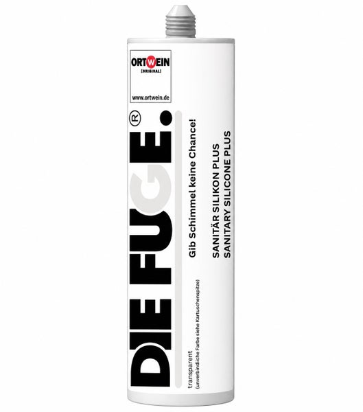 Ortwein Sanitär-Silikon Plus Die Fuge in der Kartusche, transparent, schimmelhemmend für Bad und Küche.