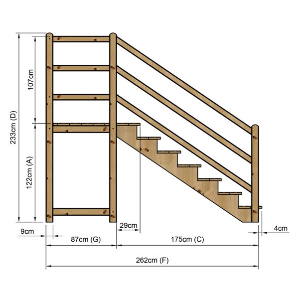Illustration einer Holztreppe mit Maßangaben