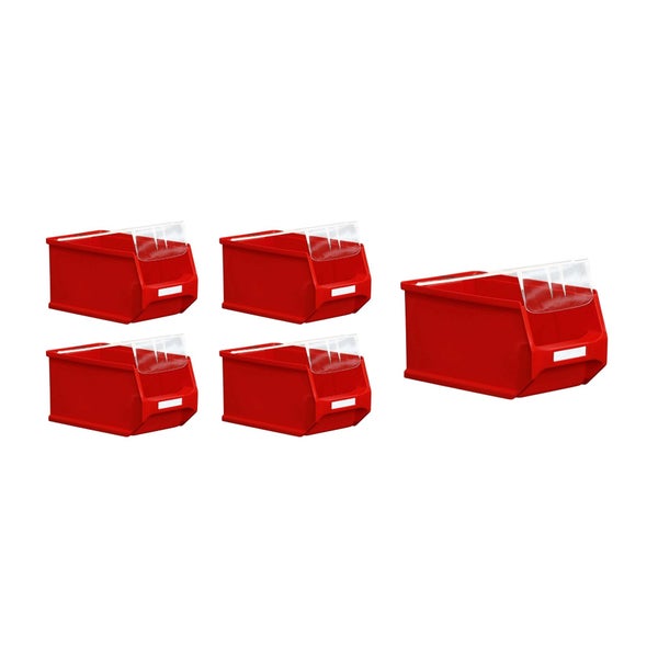 PROREGAL SparSet 5 x Rote Sichtlagerbox 3.0 Mit Abdeckung HxBxT 12,5 x 14,5 x 23,5 cm 2,8 Liter Sichtlagerbehälter Sichtlagerkasten