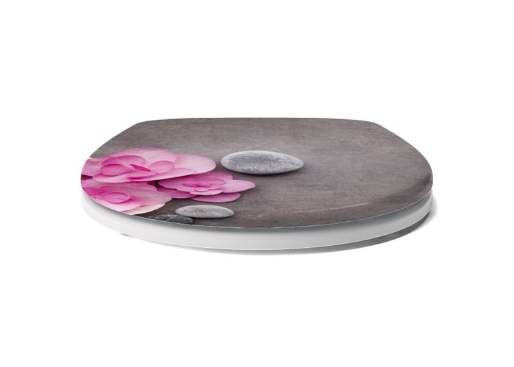 Calmwaters® WC Sitz Motiv Wellness Orchidee einfache Montage, Toilettendeckel bis 250 kg, Made in EU, antibakterieller Duroplast, Absenkautomatik, 2 Montage Optionen, abnehmbar, Klobrille, oval