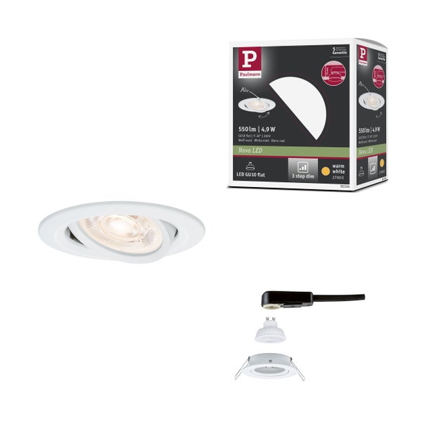 Paulmann Nova LED Einbaustrahler in Weiß matt, inklusive GU10 Leuchtmittel, 4,9 Watt, 550 Lumen, warmweiß, schwenkbar und 3-Stufen-dimmbar.