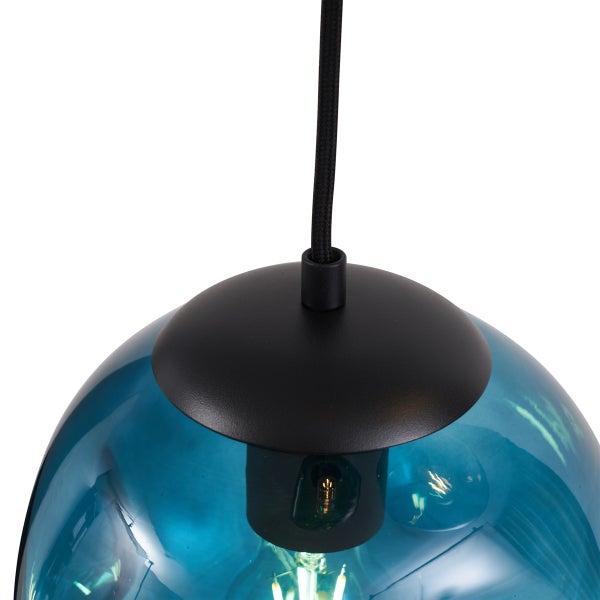 Art-Deco-Pendelleuchte Schwarz mit Blauem Glas 3-flammig - Douglass