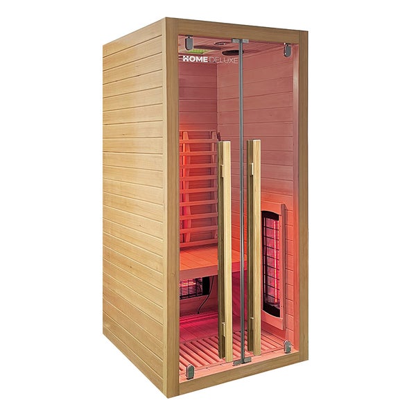 Home Deluxe – Infrarotkabine SONORA S – 90 x 90 x 190 cm - für 2 Personen, 4 Vollspektrumstrahler, Holz: Hemlocktanne I Infrarotsauna, Sauna, Wärmekabine, Infrarot