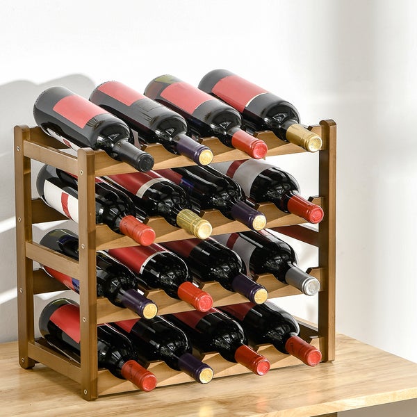 HOMCOM Weinregal Flaschenregal Weinhalter für 16 Flaschen Wasserfestes Standregal Getränkeregal aus Bambus Braun 43 x 23,5 x 38 cm