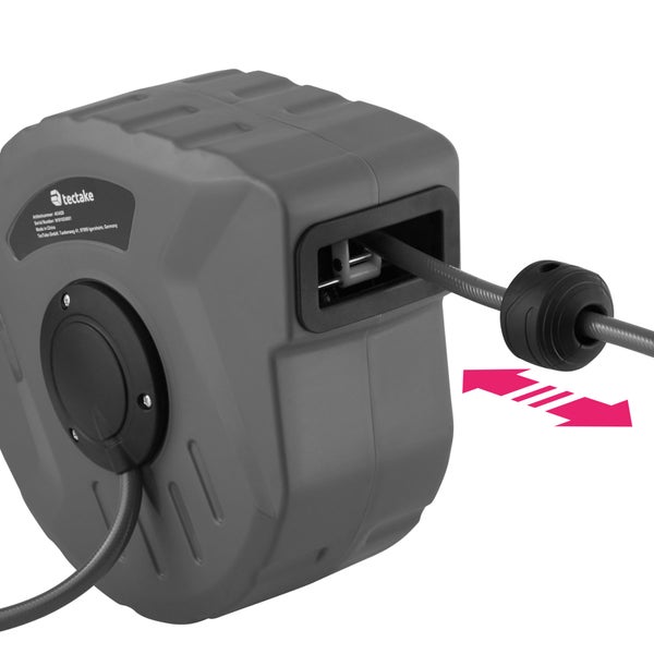 Druckluftschlauch mit Trommel tectake  inklusive Montagematerial mit ¼ Zoll Schnellkupplung grau