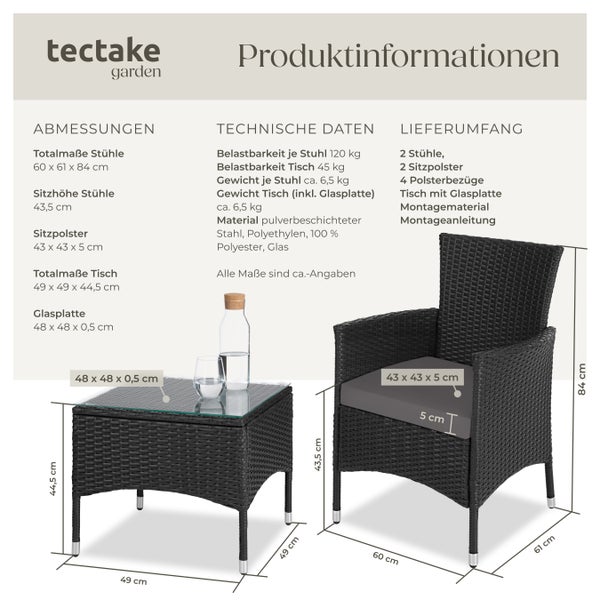 Rattanset tectake Luzern 2 Bezugssets für 2 Personen schwarz