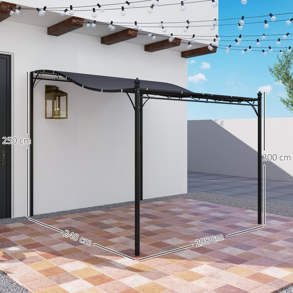 Outsunny Anbaupavillon Wasserabweisend Pavillon Vordach, Terrassenpavillon mit Dach, Pergola freistehend Gartenpavillon Sonnenschutz Überdachung für Garten Terrasse ca. 2,5x3x2,5 m Dunkelgrau