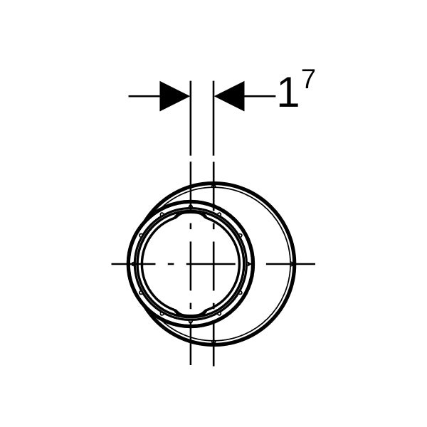 Maßzeichnung eines runden Bauteils mit einer Angabe von 1,7.