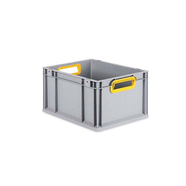 PROREGAL Spar Set 5x Eurobox Nextgen Color Mit Auflagedeckel & Schiebeschnappverschlüsse HxBxT 22 x 30 x 40 cm Griffe Gelb Offen Glatter Boden