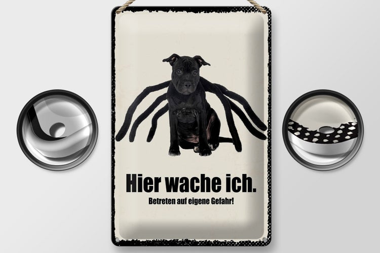 Blechschild Spruch 20x30cm Hund hier wache ich eigene Gefahr