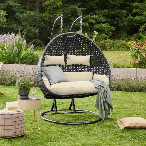 Home Deluxe Polyrattan Hängesessel TWIN DELUXE - nur Korb und Kissen | Hängekorb, Hängestuhl, Gartenmöbel, Gartenschaukel, Rattanmöbel