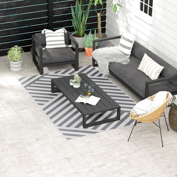 Outsunny Outdoor-Teppich, mit Doppelseitigem Design, für Camping, Balkon, 182 x 274 cm, Kunststoff, Hellgrau+Creme