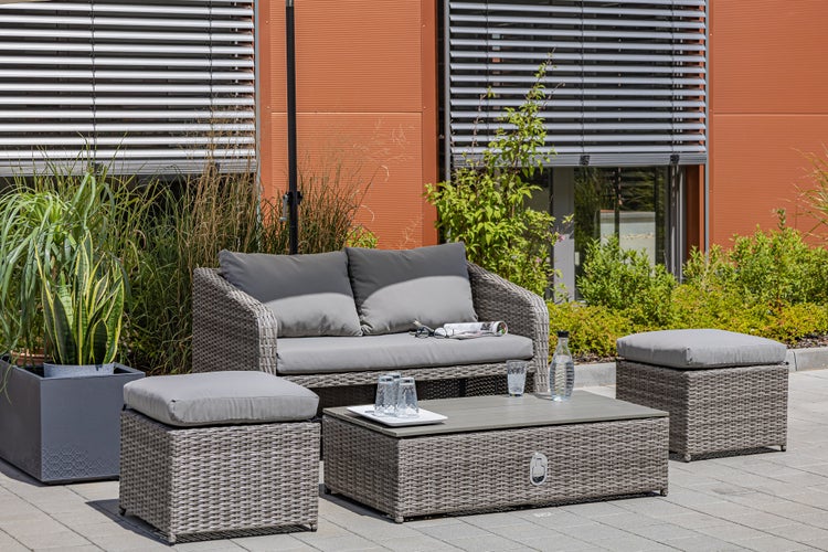 Ondis24 Lounge Sitzgarnitur aus Rattan, 4-tlg. mit Lift-Tisch, Gartenmöbel