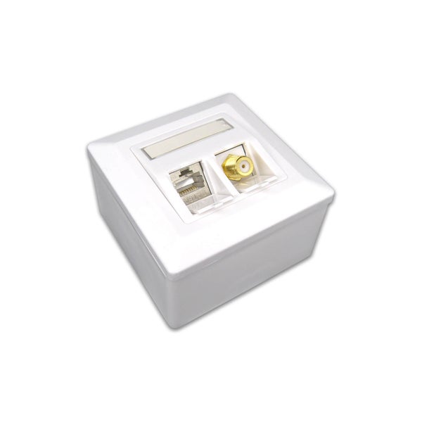 ProfiPatch Keystone Netzwerkdose LAN Dose Cat6A 500MHz Aufputz und Unterputz 1x RJ45 Port Anschluss + 1x F-Verbinder POE CAT7,CAT6A,CAT6,CAT5 geschirmt weiß