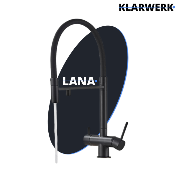 Lana | 3 Wege Schwarz matt ausziehbare Armatur | Edelstahl Trinkwasser Osmose Wasserhahn Küche |Mischbatterie - 360 Grad drehbar | Filter 3 Anschlüsse