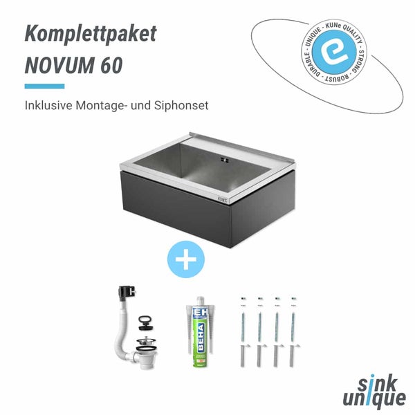 Komplettpaket Novum 60 mit Spüle, Siphon und Montage Set