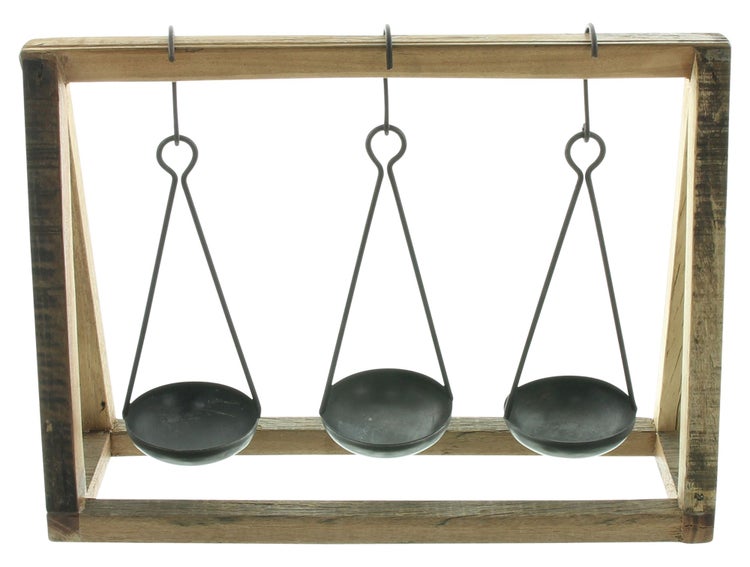 FRANK FLECHTWAREN | Holzdeko Metallhänger, HOLZ, METALL, 39 x 12 x 28 cm