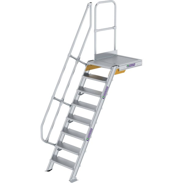Aluminium-Plattformtreppe mit 7 Stufen und Plattform, einseitigem Handlauf und Geländer von Günzburger Steigtechnik.