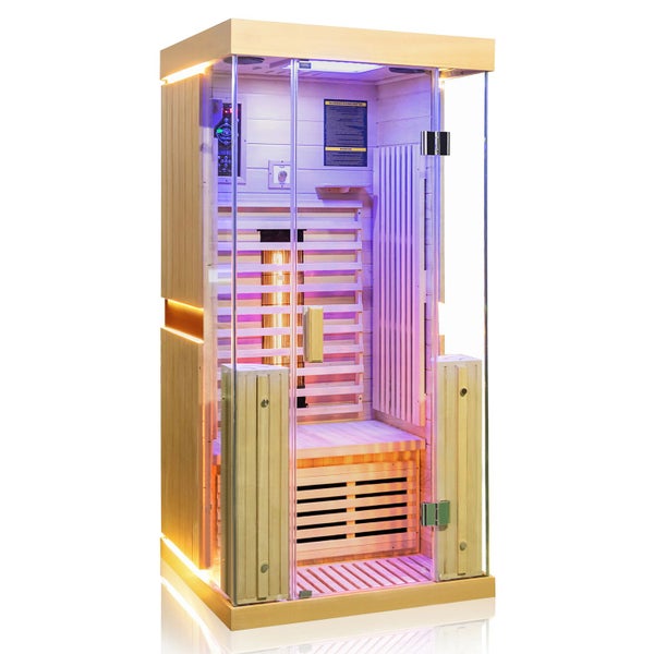 Dewello® Infrarotkabine Infrarotsauna KINGSTON 90cm x 90cm inkl. 3 Vollspektrumstrahler, 4 Karbonstrahler, Farblicht,LED