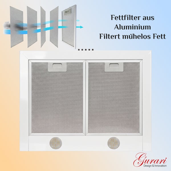 Dunstabzugshaube mit zwei Aluminium Fettfiltern und integrierter Beleuchtung von Gurari.