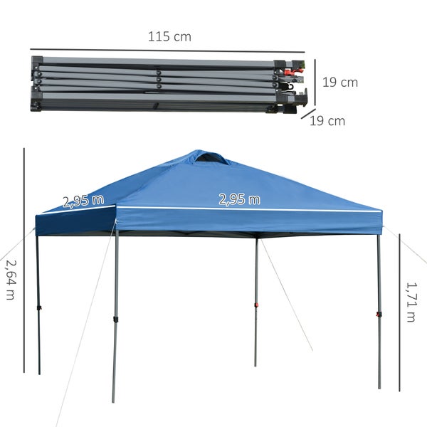 Outsunny Pavillon ca. 3x3m, wasserdicht Stabil Winterfest Pop-up Faltpavillon, UV Schutz, Faltbar Partyzelt, Gartenzelt mit Tasche, Gartenpavillon für Camping Garten, Blau