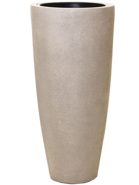 Hoher, konischer Pflanzkübel mit strukturierter Oberfläche in Steinoptik.