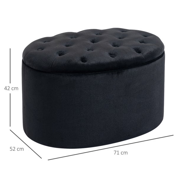HOMCOM Sitzbank mit Stauraum, Ovale Form, Flur, Schlafzimmer, Wohnzimmer, 71 x 52 x 42 cm, samtartiges Polyester, Schwarz