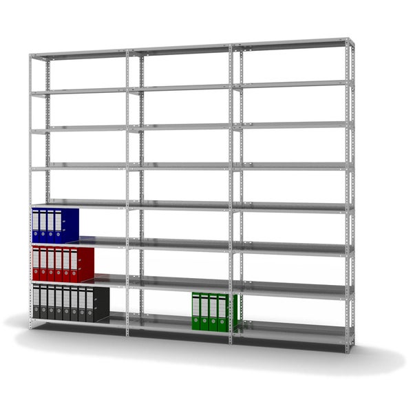 PROREGAL Aktenregal Schraubsystem Grundregal HxBxT 255 x 100 x 30 cm 8 Ebenen Fachlast 60 kg Mit Deckboden Einseitig Nutzbar Verzinkt