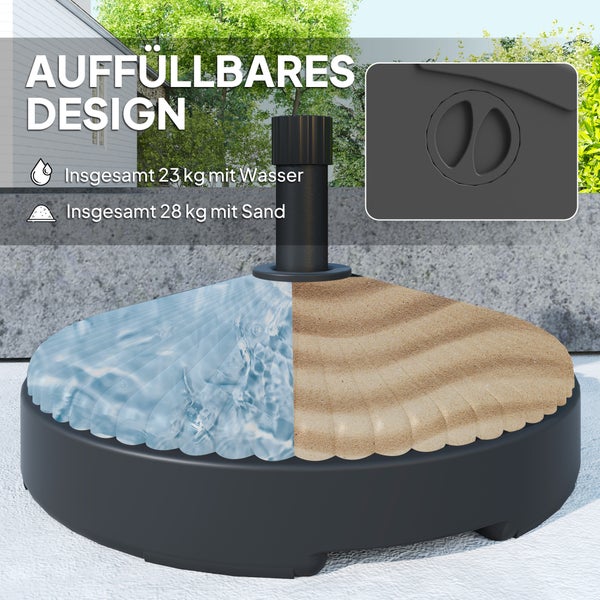 Outsunny Sonnenschirmständer bis 28 kg befüllbar Schirmständer, Rund Schirmhalter, Schirmgewicht, Ständer für Sonnenschirm Ø34/38 mm, für Balkon, Terasse, Garten, Schwarz