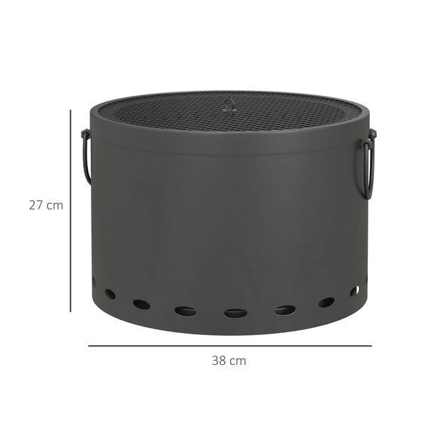 Outsunny Feuerstelle, mit Schürhaken und Funkenschutz, Tischfeuer für Garten, Picknick, Ø38cm, Metall, Dunkelgrau