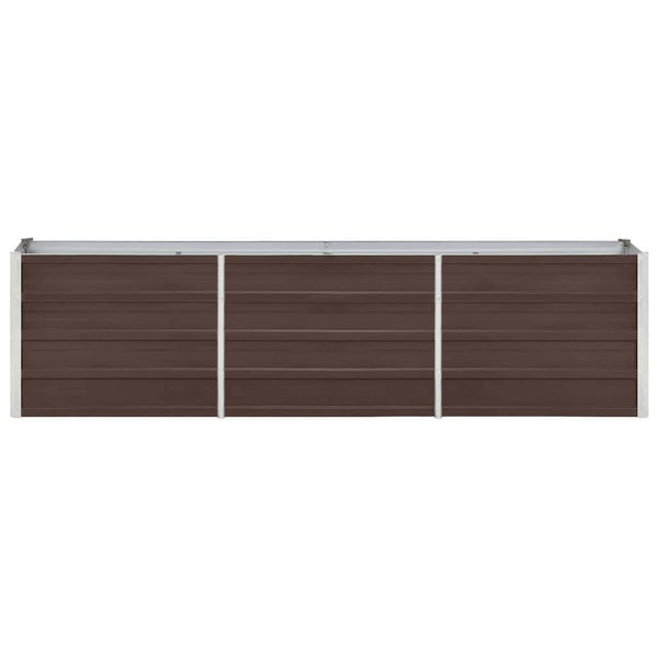 Hochbeet mit Paneelen in Holzoptik und Metallrahmen, dreiteilig.