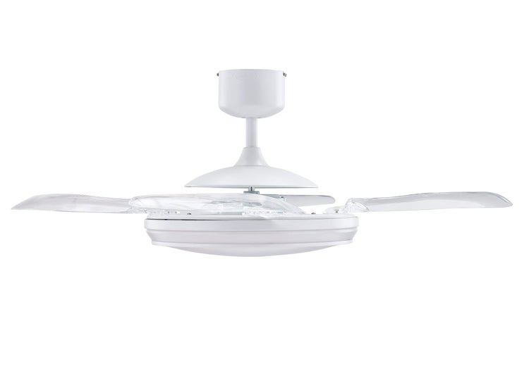Deckenventilator mit ausklappbaren Flügeln und integrierter Deckenleuchte zur Raumklimatisierung