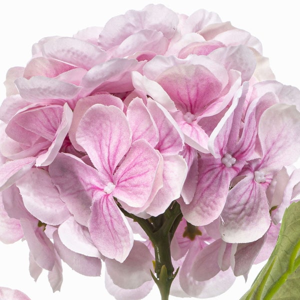 Künstliche Hortensie mit vielen kleinen rosa Blüten und grünem Stiel.