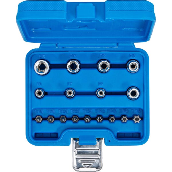 Bit-Set mit Torx- und E-Profil in blauer Aufbewahrungsbox