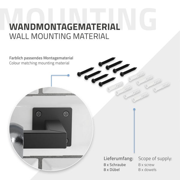 ML-Design Kleiderstange Übereck für die Wand, T30cm x B60cm, Schwarz, aus Stahl, rostfrei, Garderobenstange L-Form, Kleiderständer Wandmontage, Kleidergestell Garderobenhalter, inkl. Montagematerial