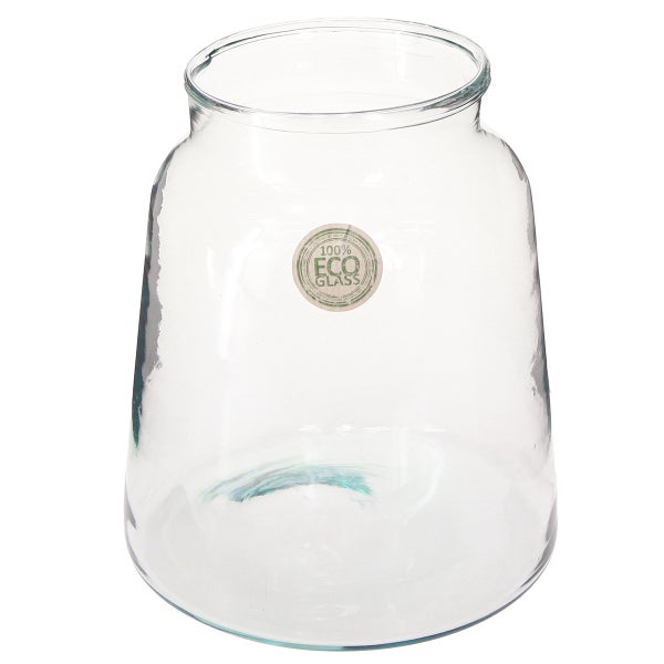 Transparente Glasvase aus 100 Prozent Öko-Glas mit weiter Öffnung.