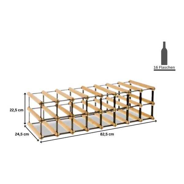 PROREGAL Modulares Weinregal Vinotega Mod Metal HxBxT 22,5 x 82,5 x 24,5 cm 8 x 2 Flaschen Massives Kiefernholz Natur