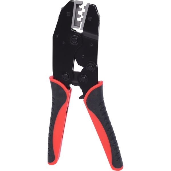 Crimpzange mit rot-schwarzen Griffen