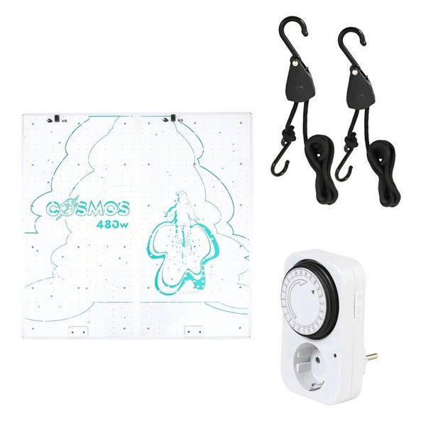 Cosmos LED Pflanzenlampen Set 480W – Vollspektrum Grow Lampe inkl. Zeitschaltuhr & Lighthanger – Stromsparend, kompakt & ideal für alle Wachstumsphasen