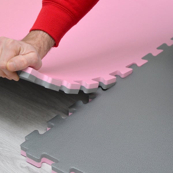 1.6qm Profi Fitnessmatte - 2er Set 90x90x2cm Bodenschutzmatte für Fitnessgeräte Grau Pink