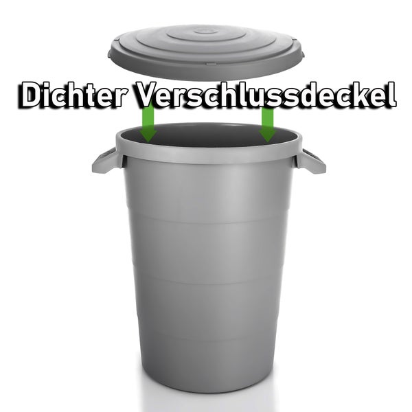 BigDean wetterfeste Universaltonne mit Deckel und 2 stabilen Tragegriffen 80 Liter GRAU - Regentonne Mülleimer - Indoor und Outdoor geeignet - Made in Europe