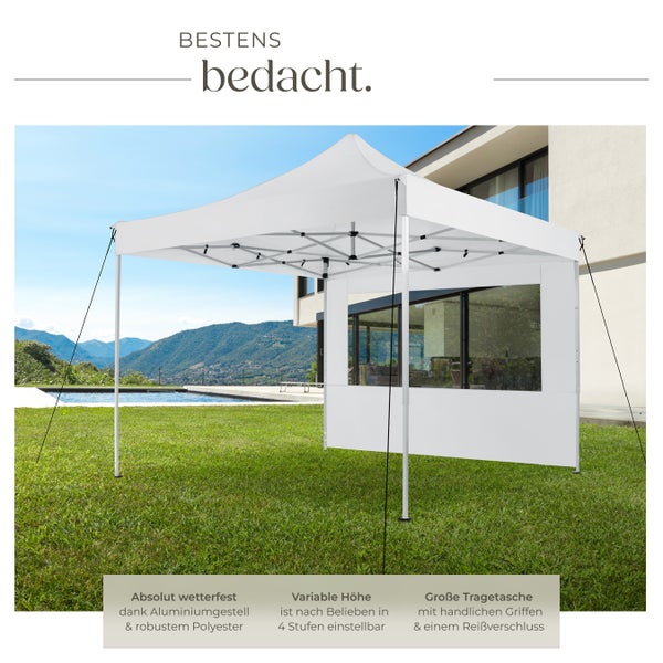 Pavillon tectake Olivia inklusive Spannseilen, Heringen und Tragetasche 3 x 3 m, mit Aluminiumgestell weiß