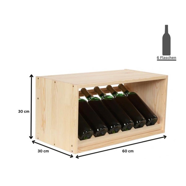 PROREGAL Modulares Weinregal Vincellar Mod HxBxT 30 x 60 x 30 cm Schräg Modul Für 6 Flaschen Massives Kiefernholz Natur